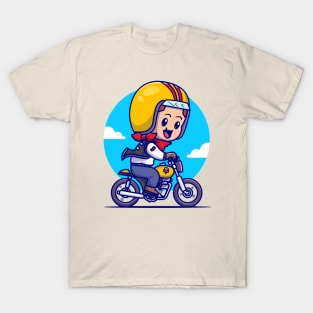 Cute Boy Riding Motorbike Cartoon T-Shirt